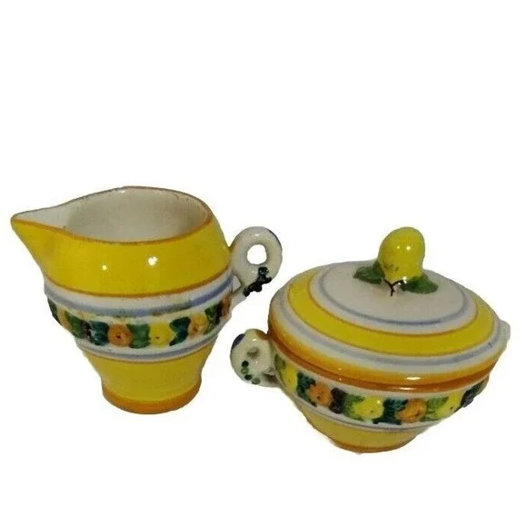 Italian Creamer and Sugar Bowl Set Floral Design Made in Italy Nonnas - Picture 2 of 8